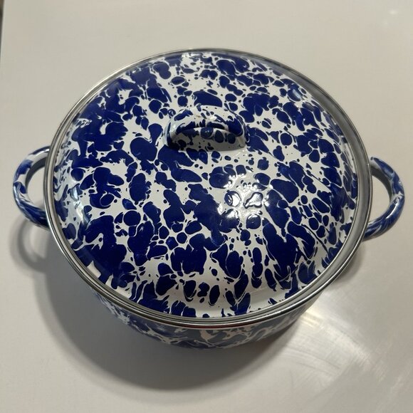 Golden Rabbit 4qt Dutch Oven Casserole Pot w Lid Cobalt Swirl Holidays - Picture 5 of 13